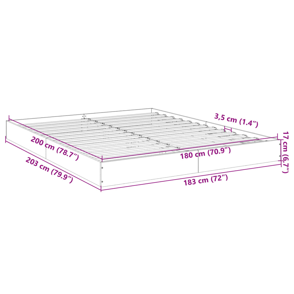 Sengeramme Betonggrå 180X200 Cm Konstruert Tre