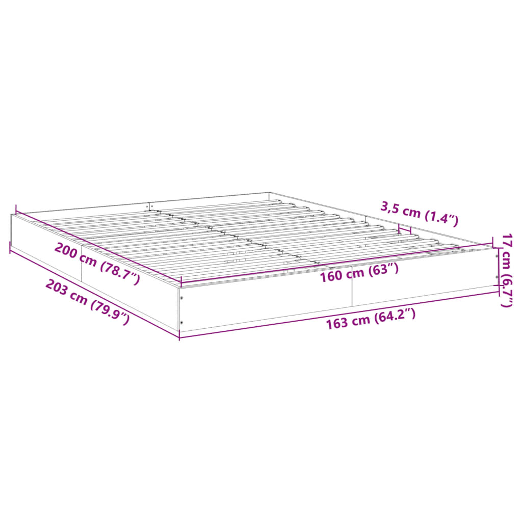 Sengeramme Betonggrå 160X200 Cm Konstruert Tre