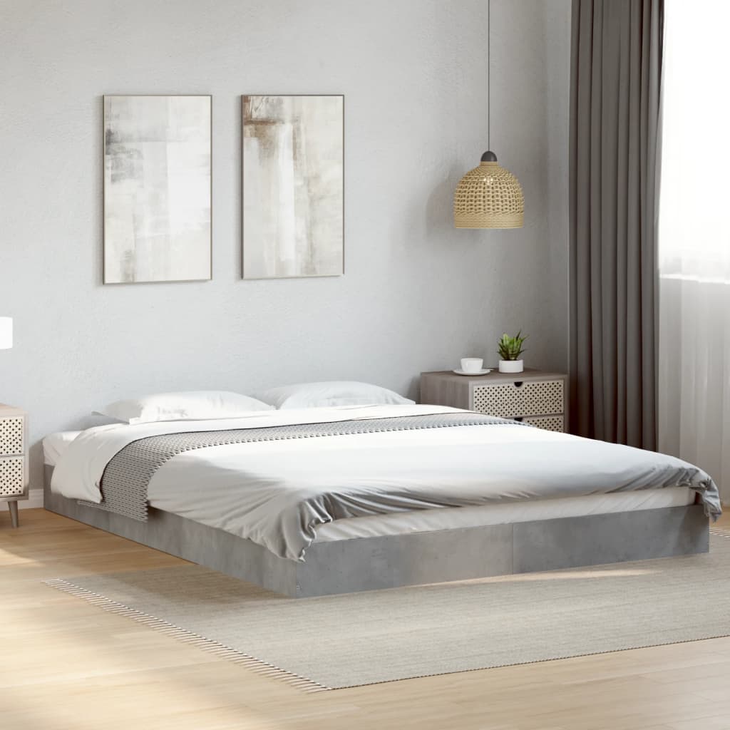 Sengeramme Betonggrå 160X200 Cm Konstruert Tre
