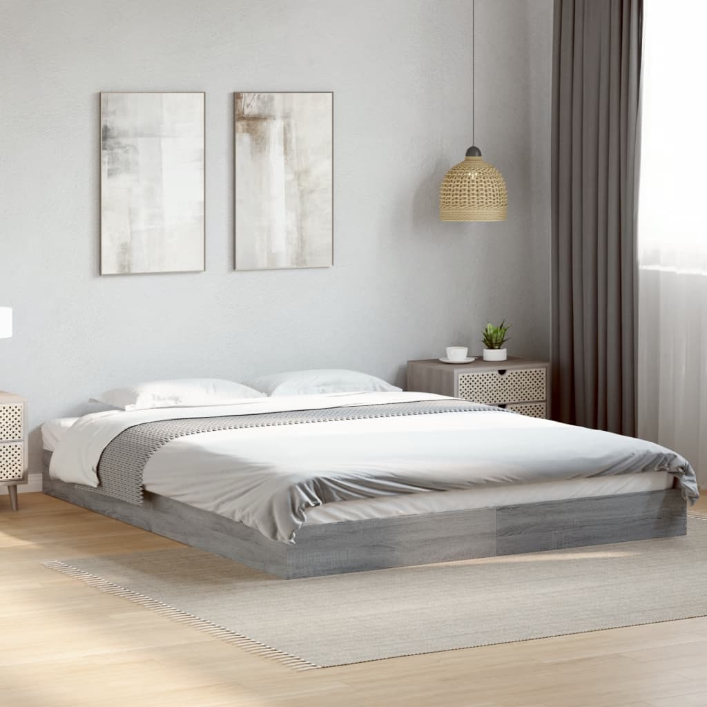 Sengeramme Uten Madrass Grå Sonoma 160X200 Cm Konstruert Tre