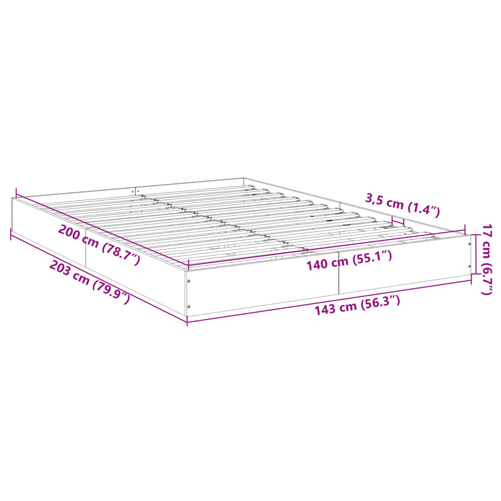 Sengeramme Hvit 140X200 Cm Konstruert Tre