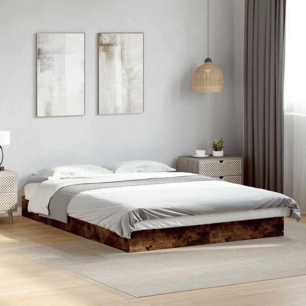 Sengeramme Uten Madrass Røkt Eik 140X200 Cm Konstruert Tre