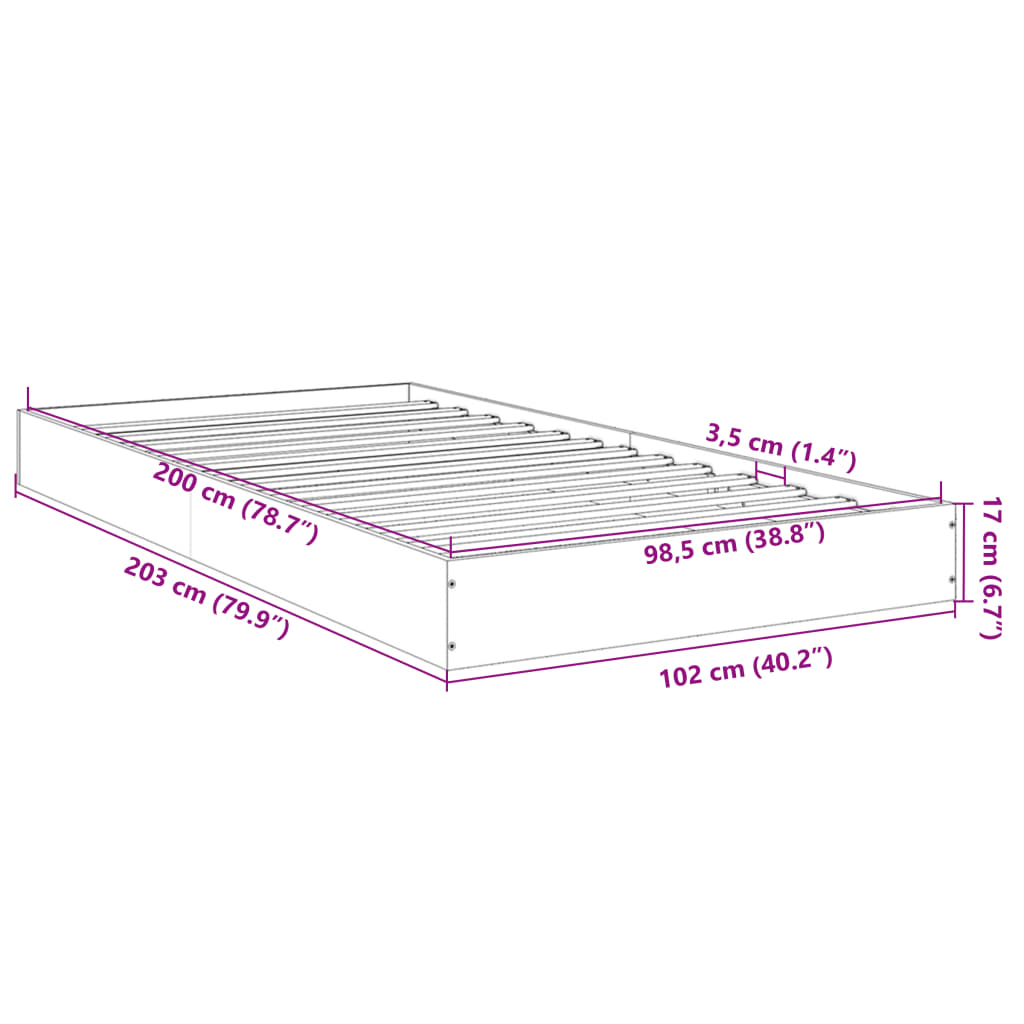 Sengeramme Hvit 100X200 Cm Konstruert Tre