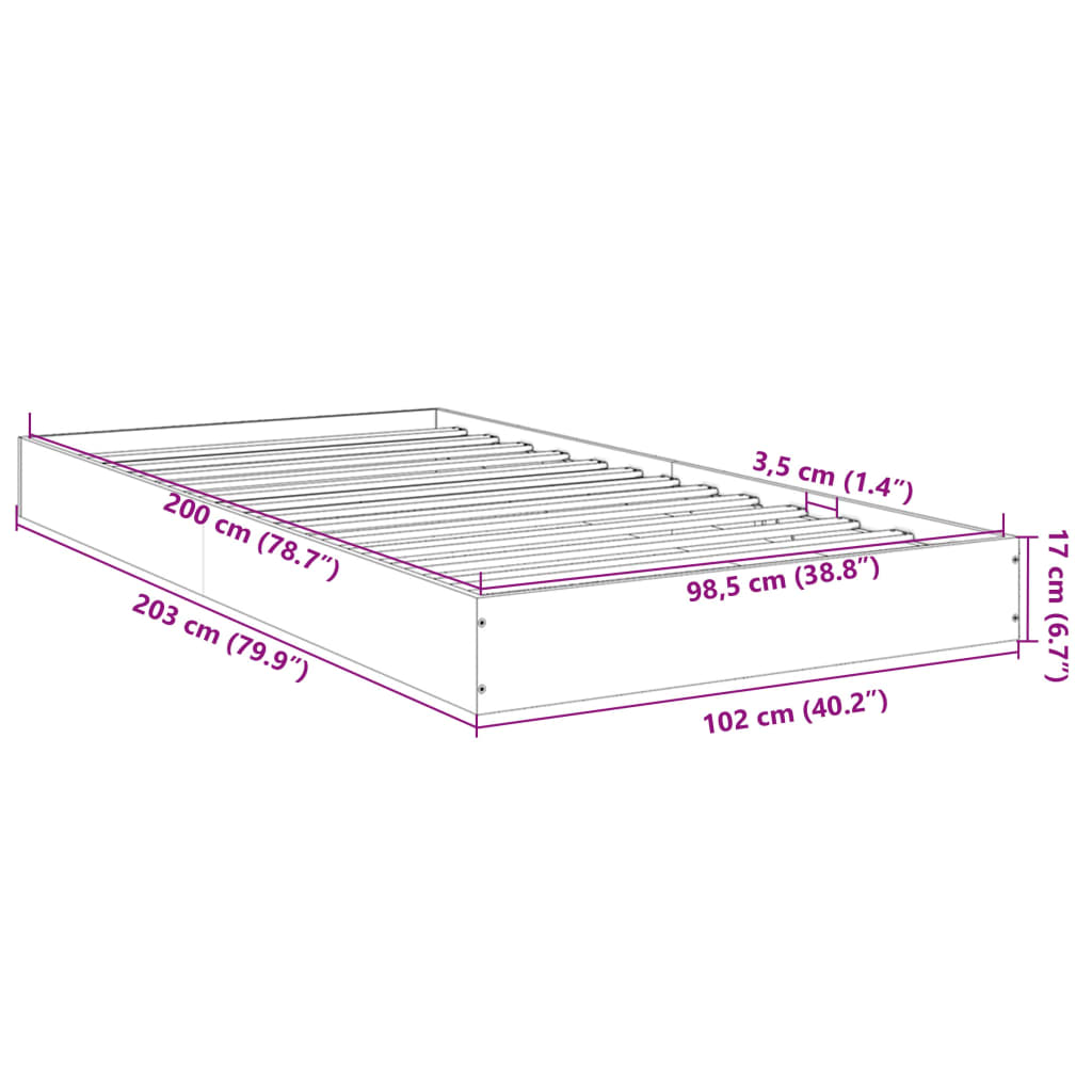Sengeramme Uten Madrass Sonoma Eik 100X200 Cm Konstruert Tre