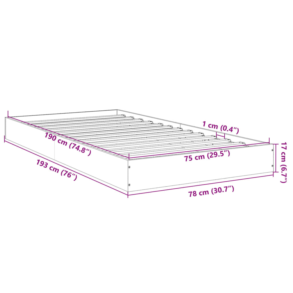 Sengeramme Uten Madrass Sonoma Eik 75X190 Cm Konstruert Tre