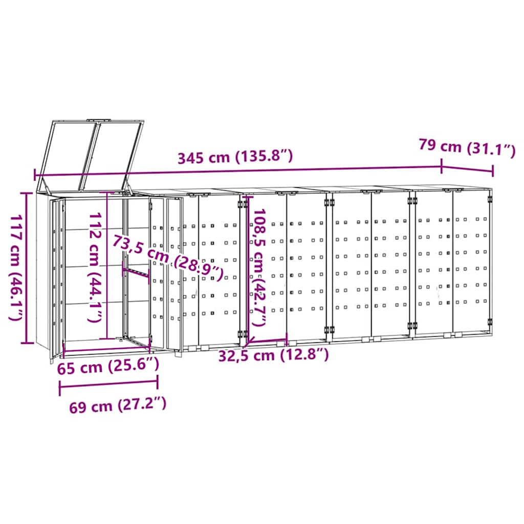 Søppeldunkskur For 5 Dunker Antrasitt 345X79X117 Cm Stål