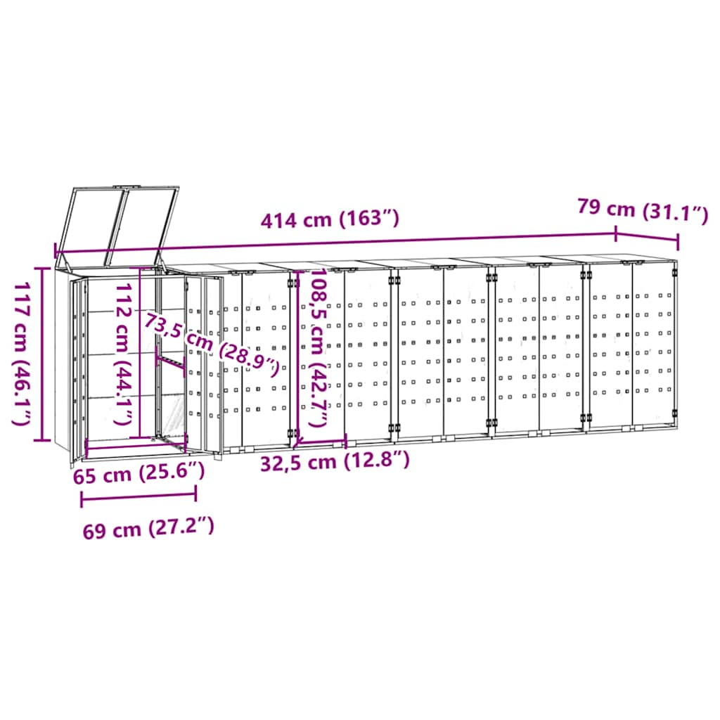 Søppeldunkskur For 6 Dunker Antrasitt 414X79X117 Cm Stål
