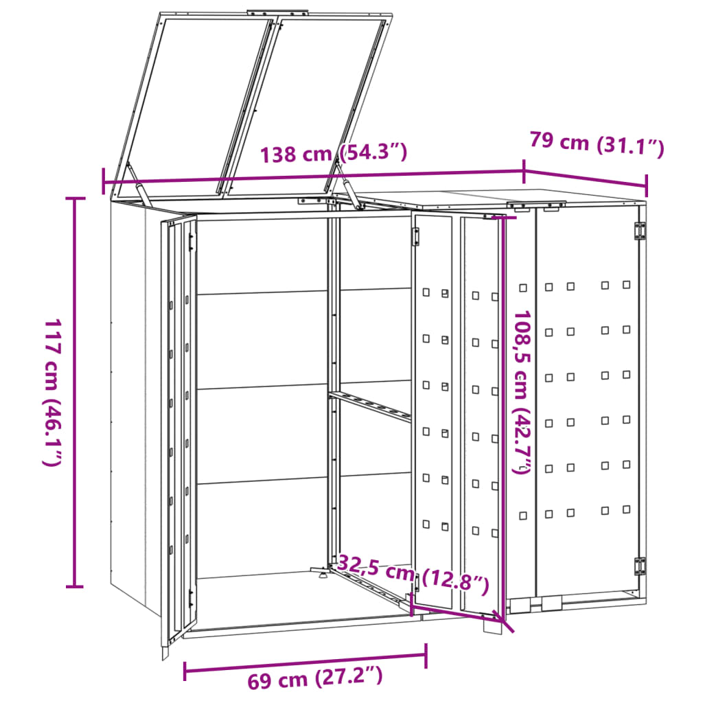 Søppeldunkskur For 2 Dunker Grå 138X79X117 Cm Stål