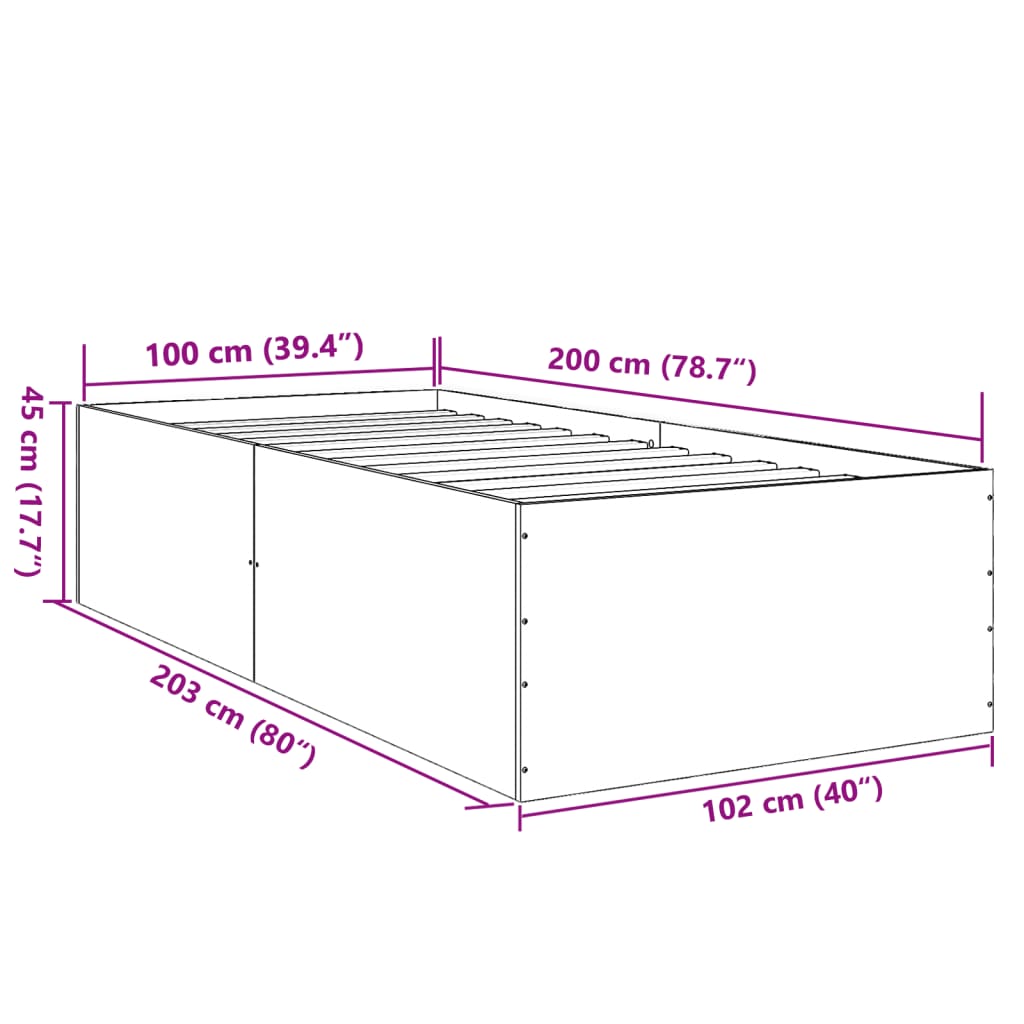 Sengeramme Hvit 100X200 Cm Konstruert Tre