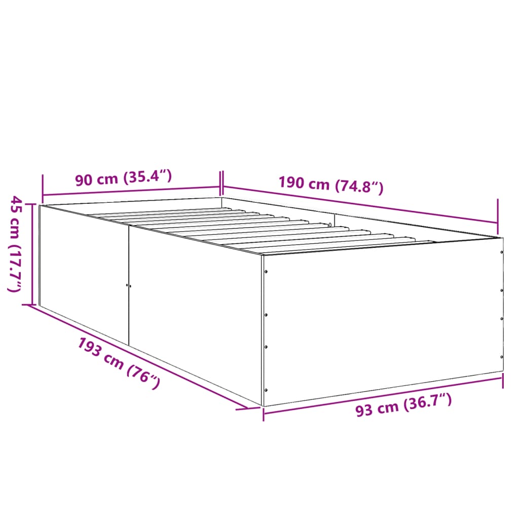 Sengeramme Sonoma Eik 90X190 Cm Konstruert Tre