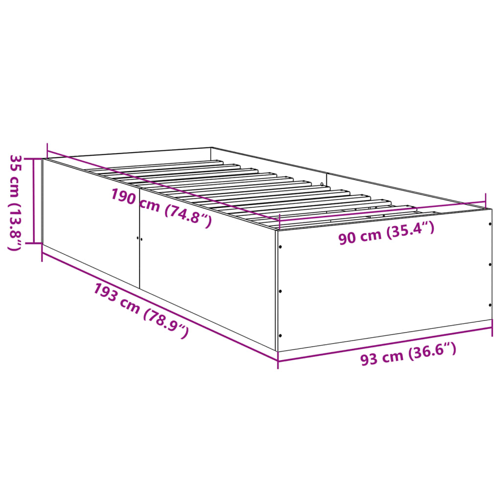 Sengeramme Hvit 90X190 Cm Konstruert Tre