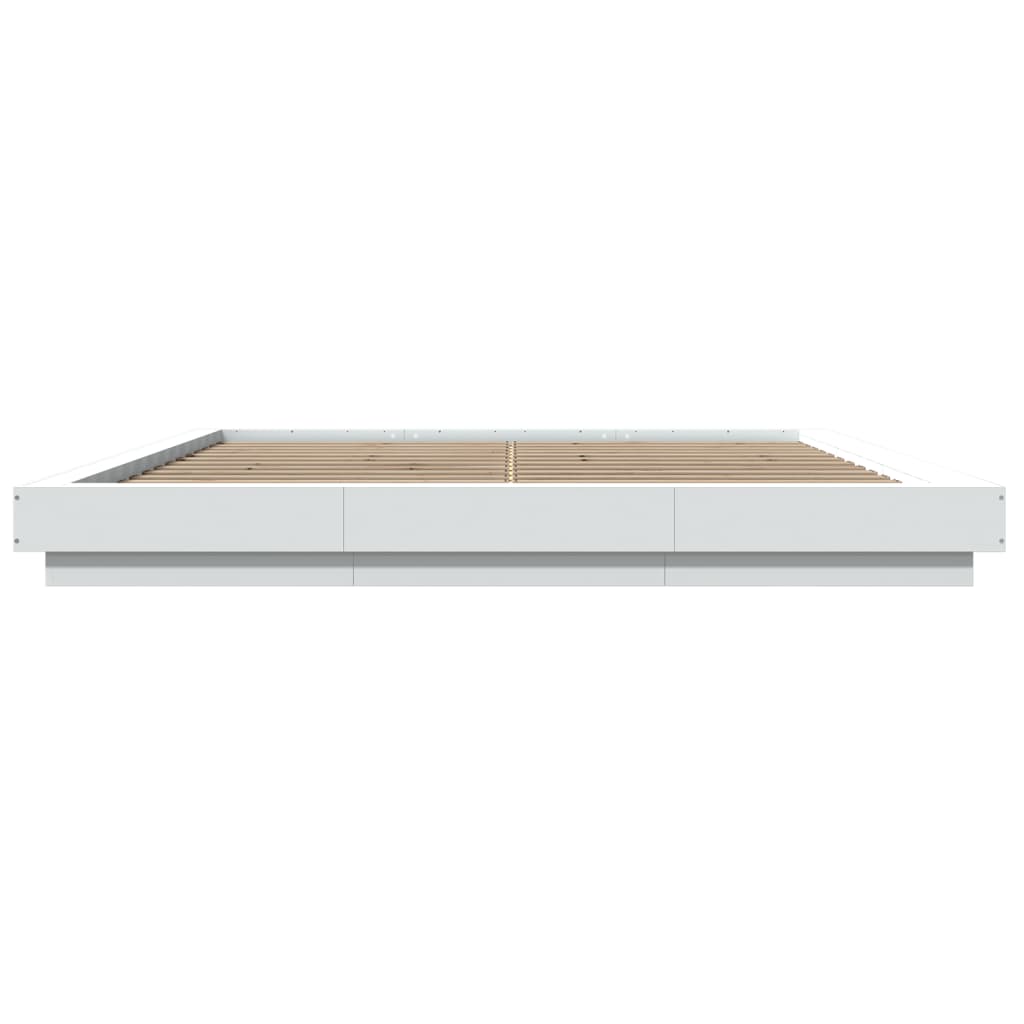 Sengeramme Med Led-Lys Hvit 200X200 Cm Konstruert Tre