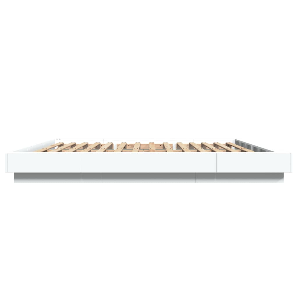 Sengeramme Med Led-Lys Hvit 200X200 Cm Konstruert Tre
