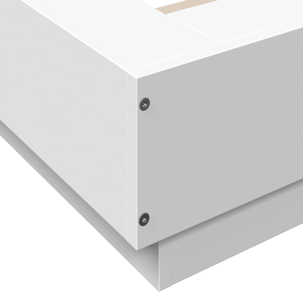 Sengeramme Med Led-Lys Hvit 200X200 Cm Konstruert Tre