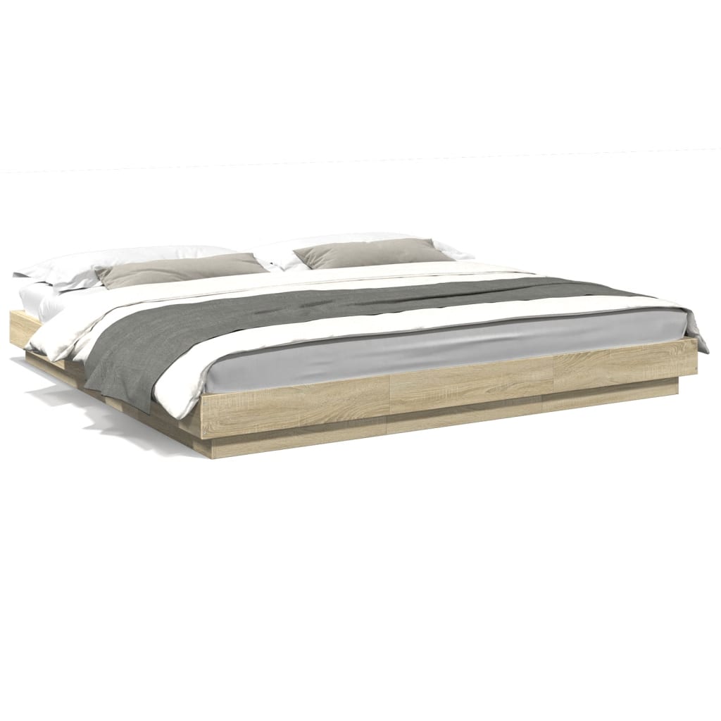 Sengeramme Med Led-Lys Sonoma Eik 200X200 Cm Konstruert Tre