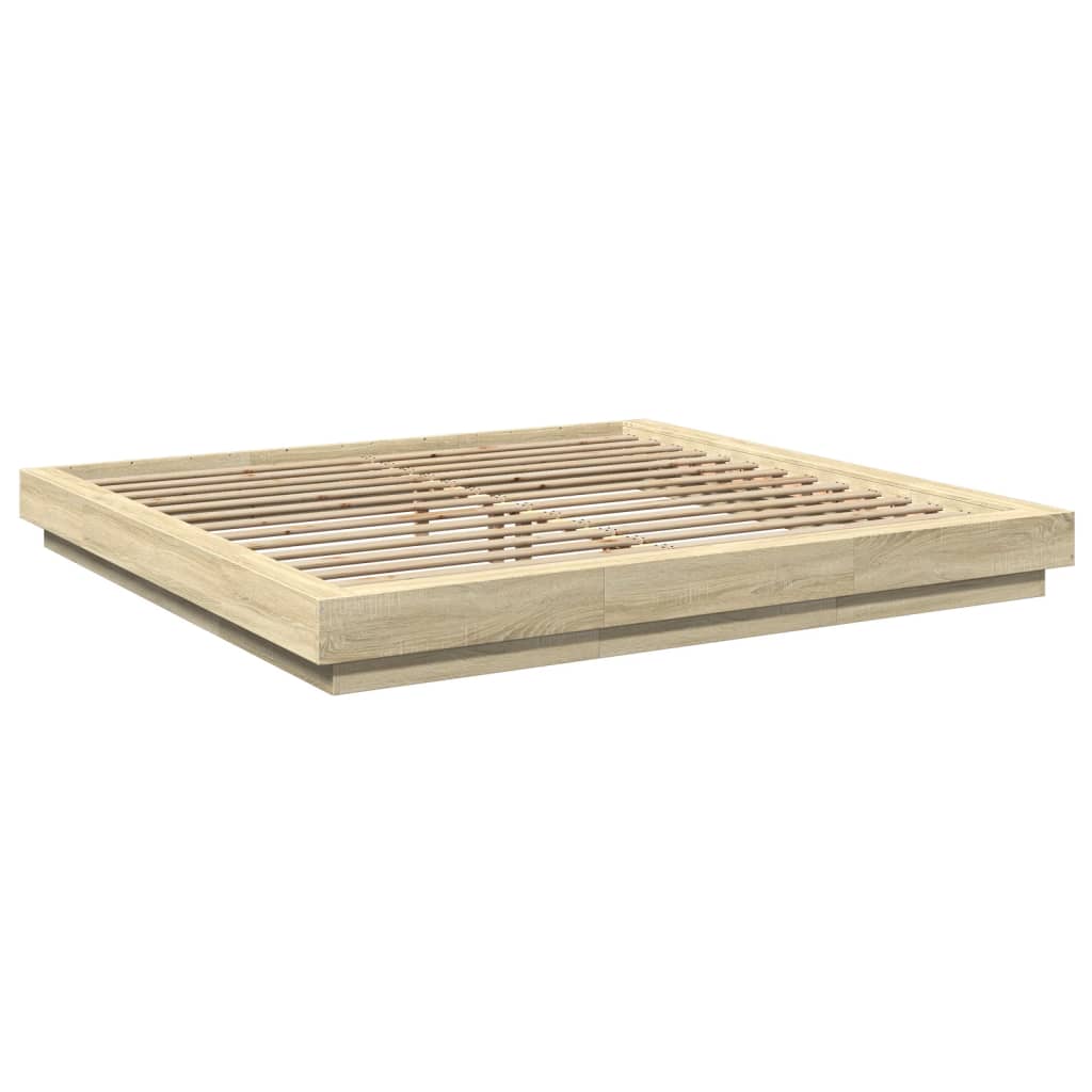 Sengeramme Med Led-Lys Sonoma Eik 200X200 Cm Konstruert Tre