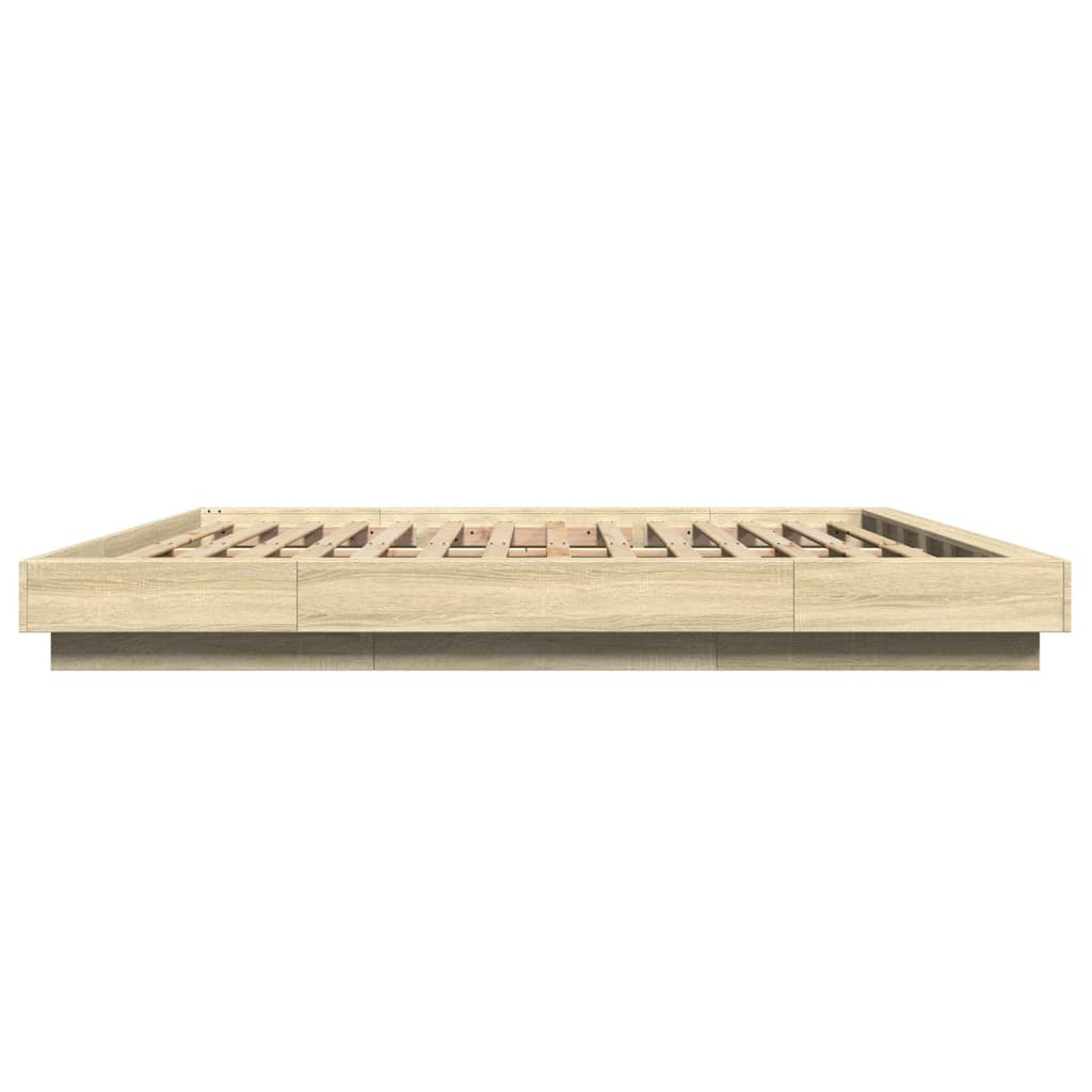 Sengeramme Med Led-Lys Sonoma Eik 200X200 Cm Konstruert Tre