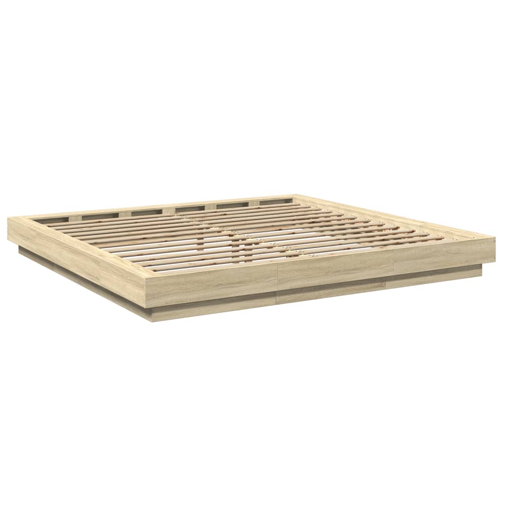 Sengeramme Med Led-Lys Sonoma Eik 200X200 Cm Konstruert Tre