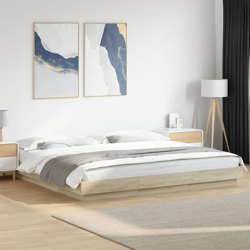 Sengeramme Med Led-Lys Sonoma Eik 200X200 Cm Konstruert Tre