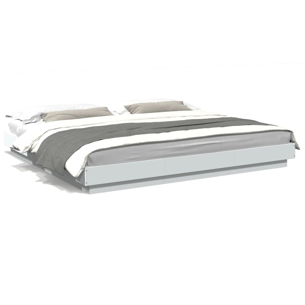 Sengeramme Med Led-Lys Hvit 180X200 Cm Konstruert Tre