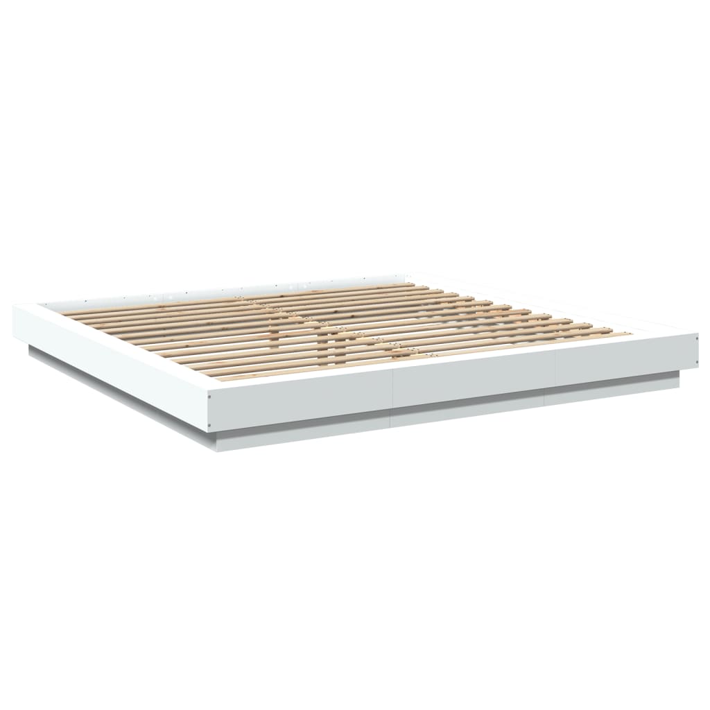 Sengeramme Med Led-Lys Hvit 180X200 Cm Konstruert Tre