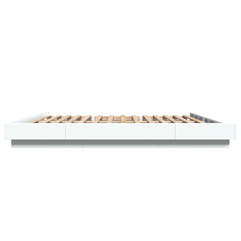 Sengeramme Med Led-Lys Hvit 180X200 Cm Konstruert Tre