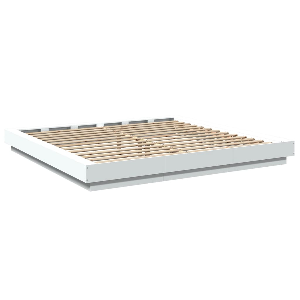 Sengeramme Med Led-Lys Hvit 180X200 Cm Konstruert Tre