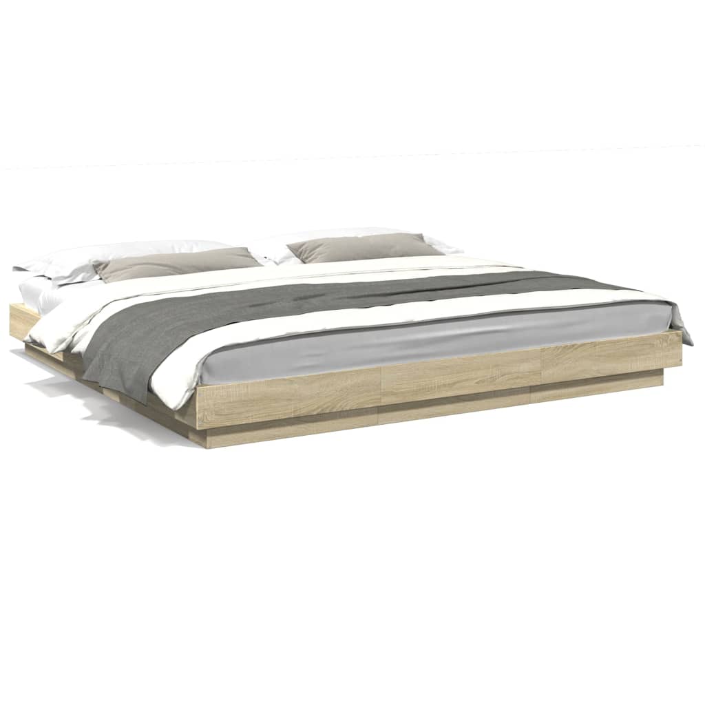 Sengeramme Med Led-Lys Sonoma Eik 180X200 Cm Konstruert Tre