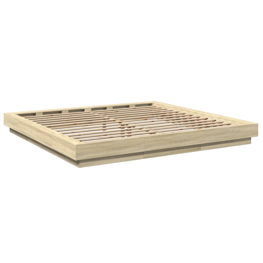 Sengeramme Med Led-Lys Sonoma Eik 180X200 Cm Konstruert Tre