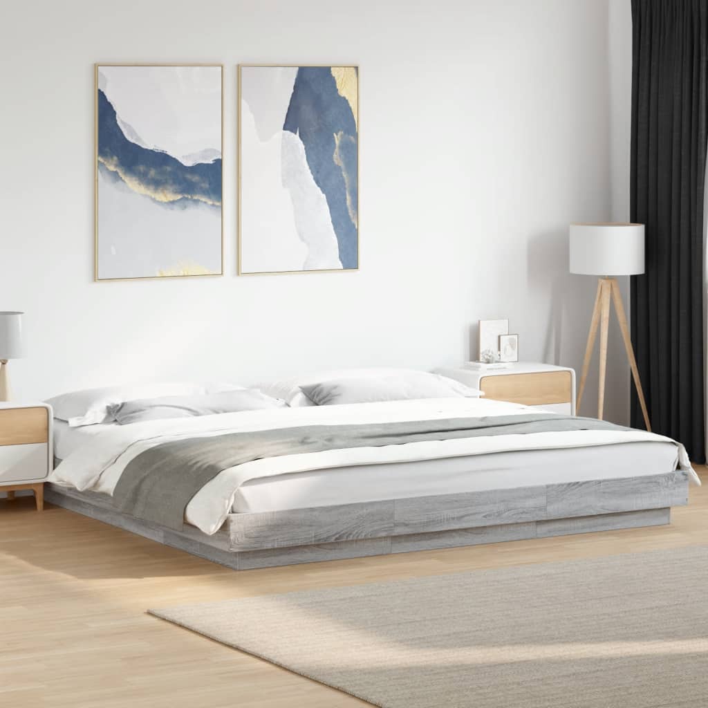 Sengeramme Med Led-Lys Grå Sonoma 180X200 Cm Konstruert Tre