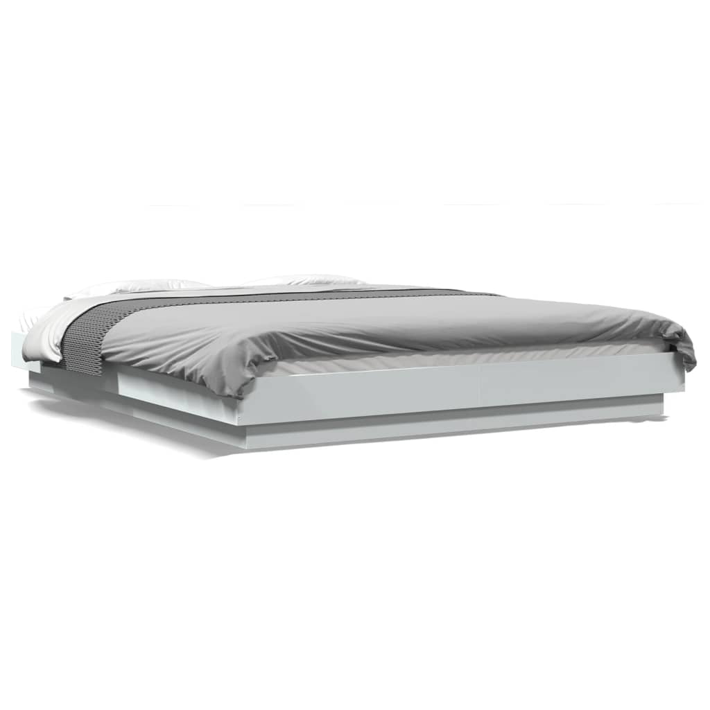 Sengeramme Med Led-Lys Hvit 160X200 Cm Konstruert Tre