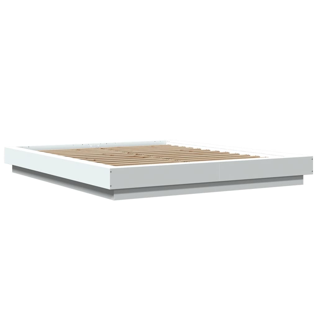 Sengeramme Med Led-Lys Hvit 160X200 Cm Konstruert Tre