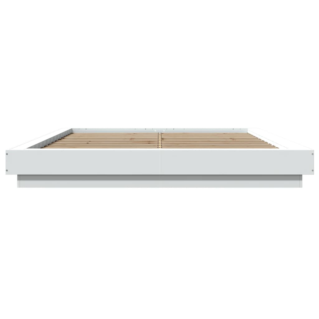Sengeramme Med Led-Lys Hvit 160X200 Cm Konstruert Tre
