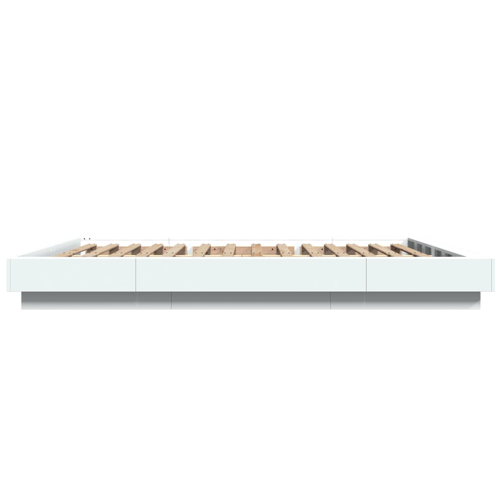 Sengeramme Med Led-Lys Hvit 160X200 Cm Konstruert Tre