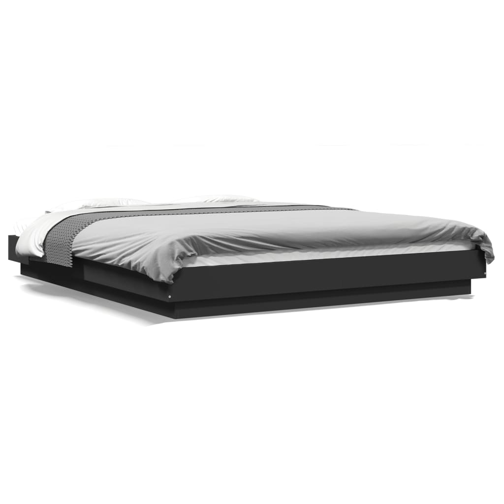 Sengeramme Med Led-Lys Svart 160X200 Cm Konstruert Tre