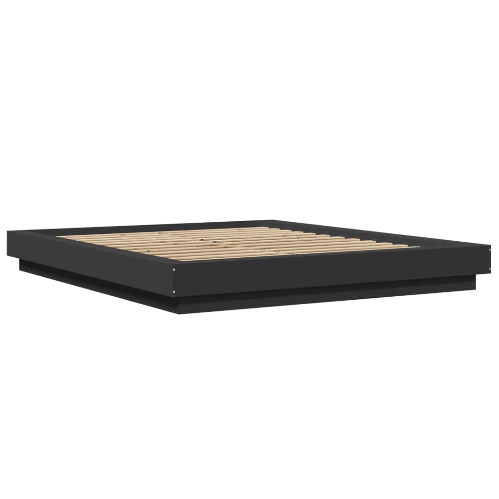 Sengeramme Med Led-Lys Svart 160X200 Cm Konstruert Tre