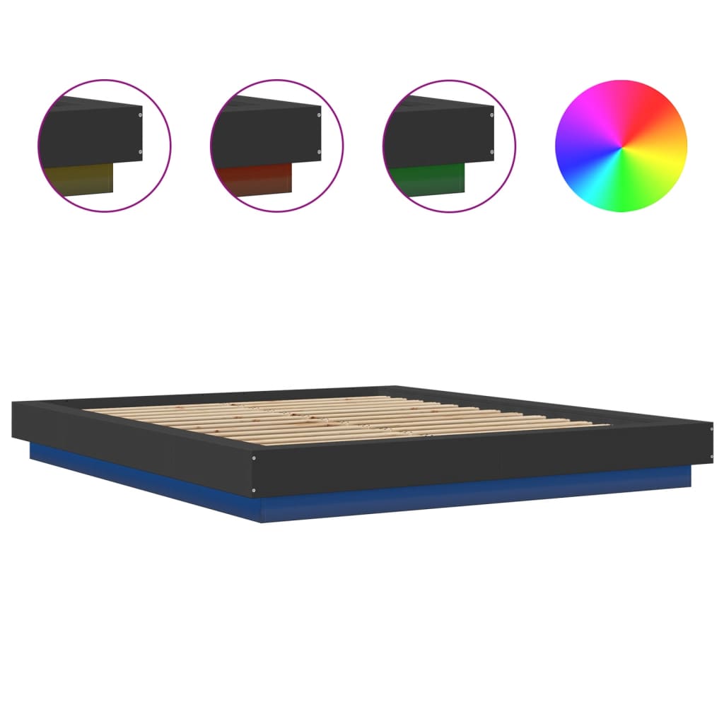Sengeramme Med Led-Lys Svart 160X200 Cm Konstruert Tre