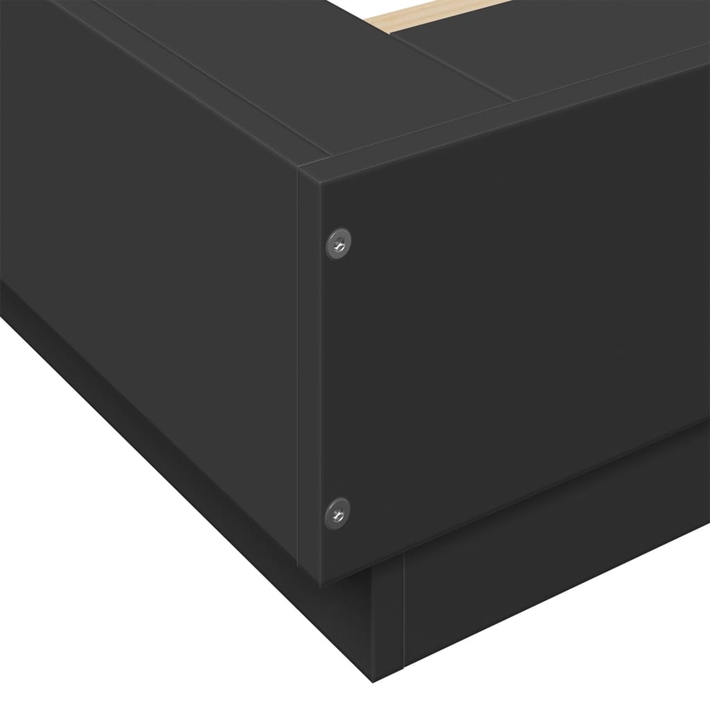 Sengeramme Med Led-Lys Svart 160X200 Cm Konstruert Tre