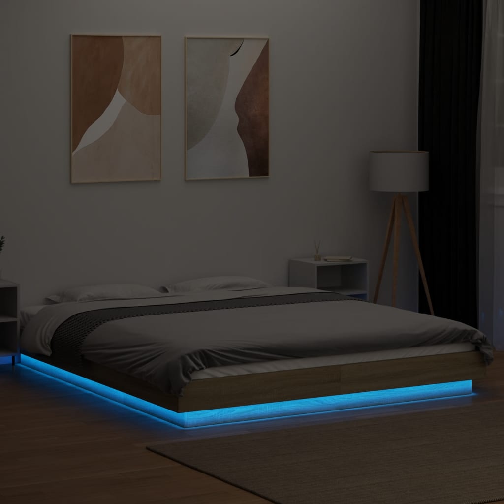 Sengeramme Med Led-Lys Sonoma Eik 160X200 Cm Konstruert Tre