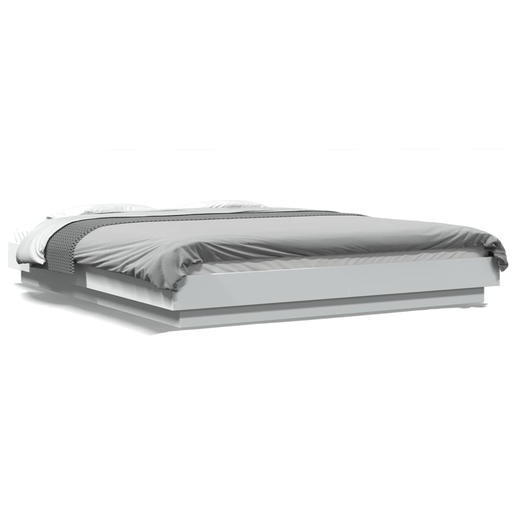 Sengeramme Med Led-Lys Hvit 150X200 Cm Konstruert Tre