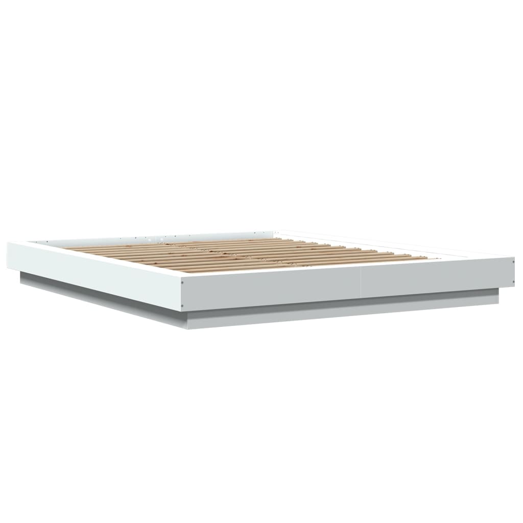 Sengeramme Med Led-Lys Hvit 150X200 Cm Konstruert Tre