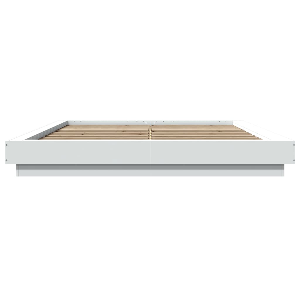Sengeramme Med Led-Lys Hvit 150X200 Cm Konstruert Tre