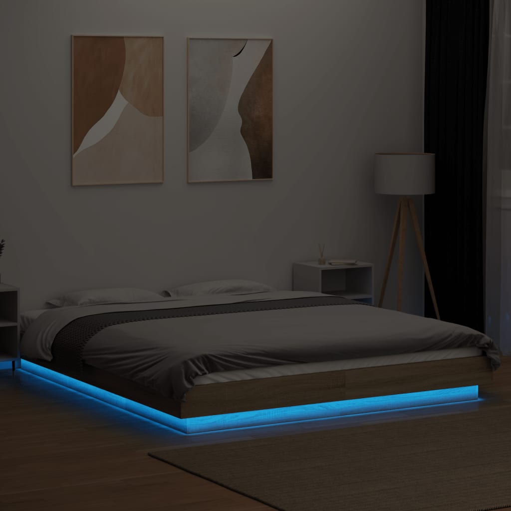 Sengeramme Med Led-Lys Sonoma Eik 150X200 Cm Konstruert Tre