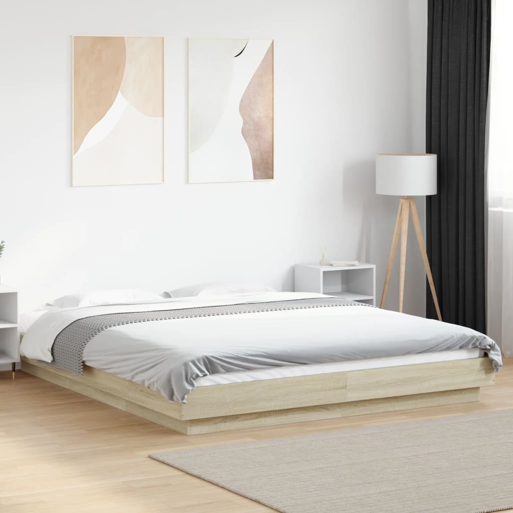 Sengeramme Med Led-Lys Sonoma Eik 150X200 Cm Konstruert Tre