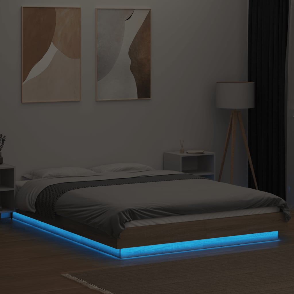 Sengeramme Med Led-Lys Sonoma Eik 140X200 Cm Konstruert Tre