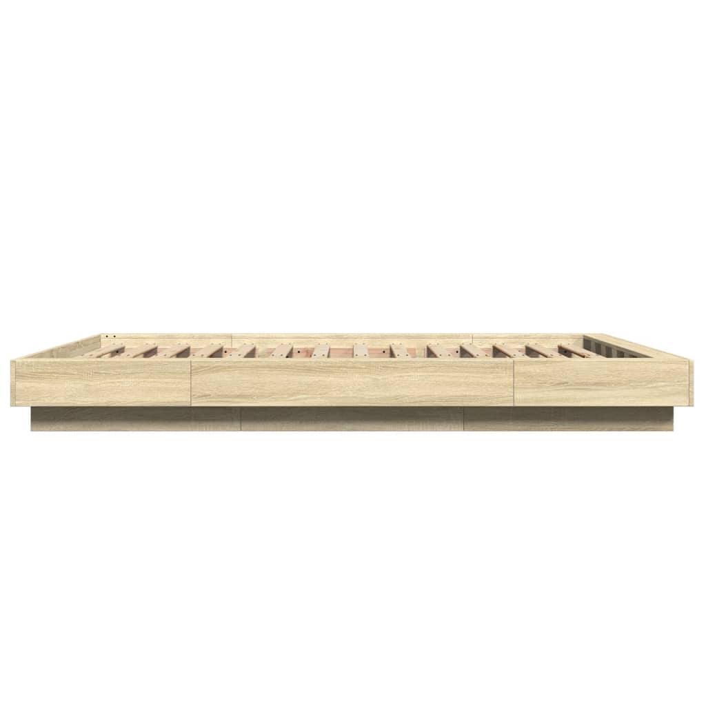 Sengeramme Med Led-Lys Sonoma Eik 140X200 Cm Konstruert Tre