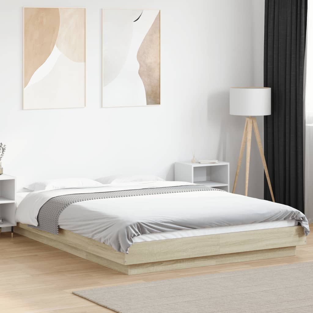 Sengeramme Med Led-Lys Sonoma Eik 140X200 Cm Konstruert Tre