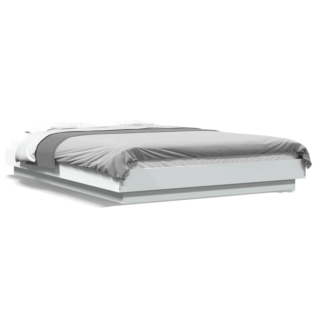 Sengeramme Med Led-Lys Hvit 120X200 Cm Konstruert Tre