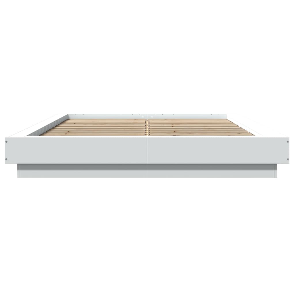 Sengeramme Med Led-Lys Hvit 120X200 Cm Konstruert Tre