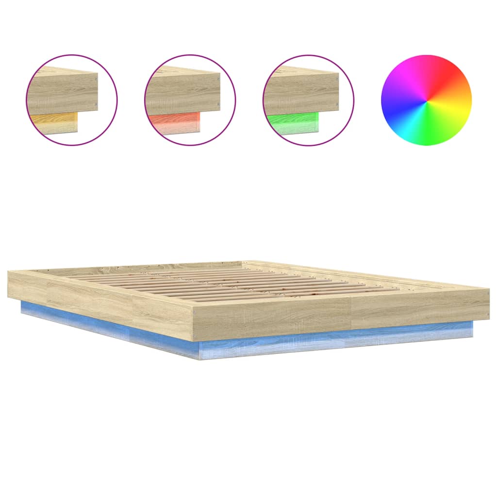 Sengeramme Med Led-Lys Sonoma Eik 120X200 Cm Konstruert Tre